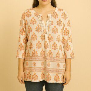 Croft & Barrow Womens Coral Pink White Floral Medallion Shirt Top Size Medium